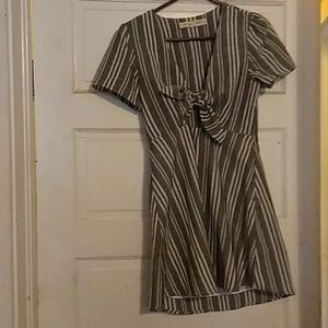 "Her entire name says grace" Front tie casual Grey striped date dress